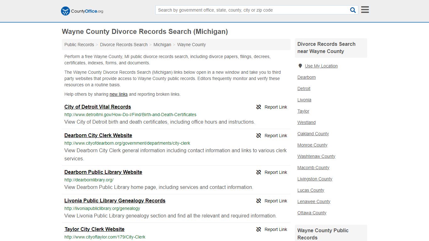 Wayne County Divorce Records Search (Michigan) - County Office